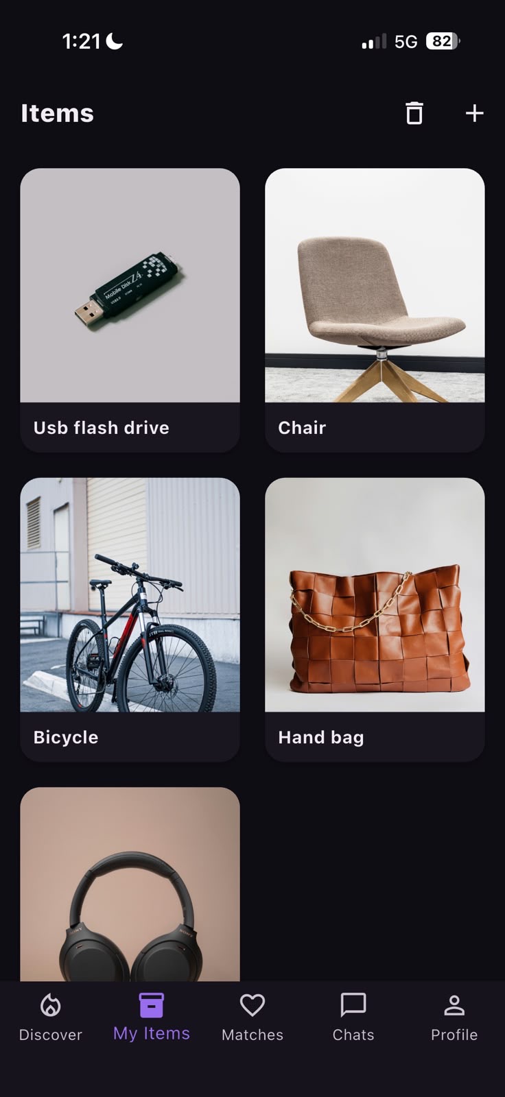 Swappy items screen