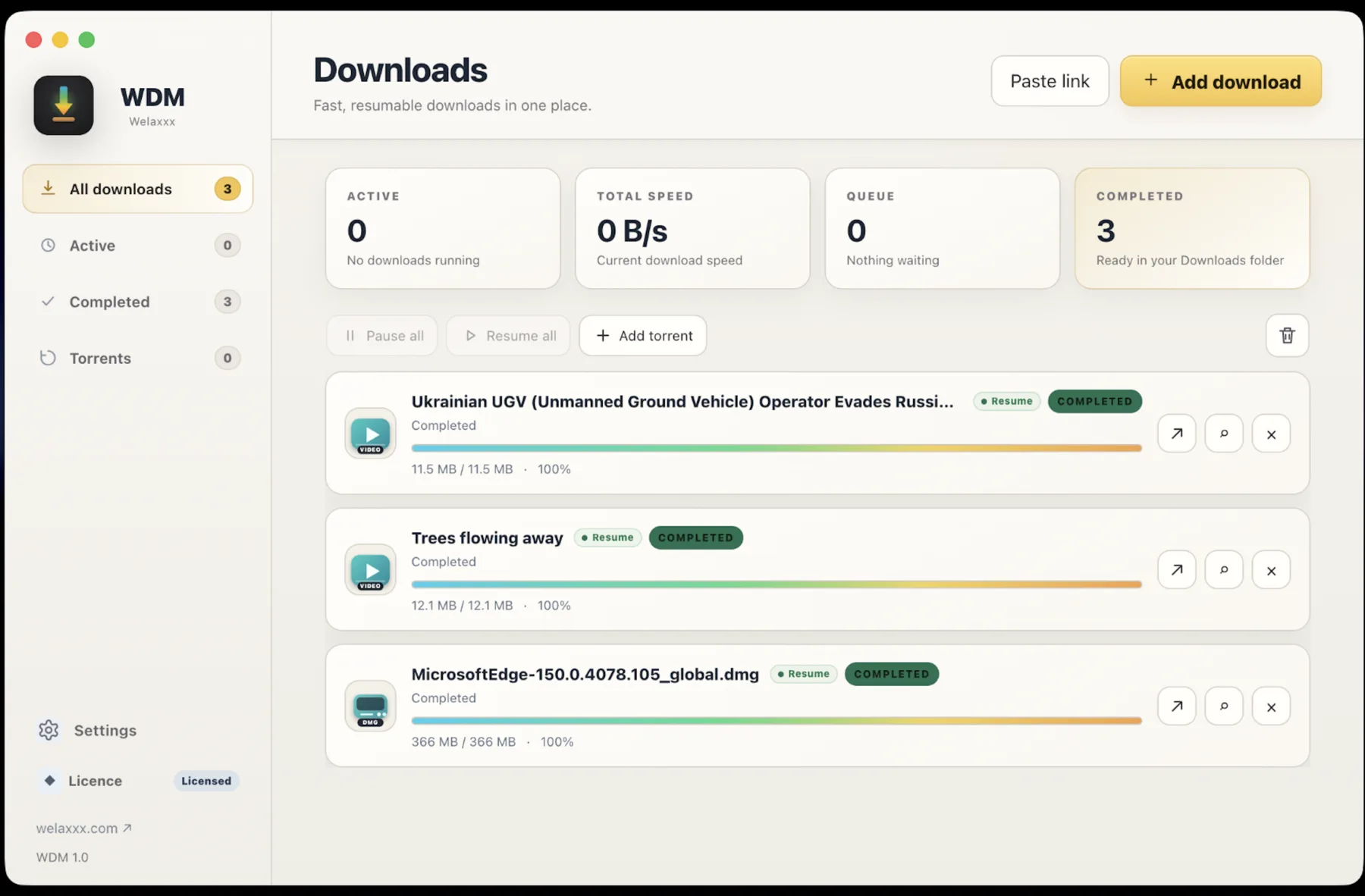 WDM downloads in light mode