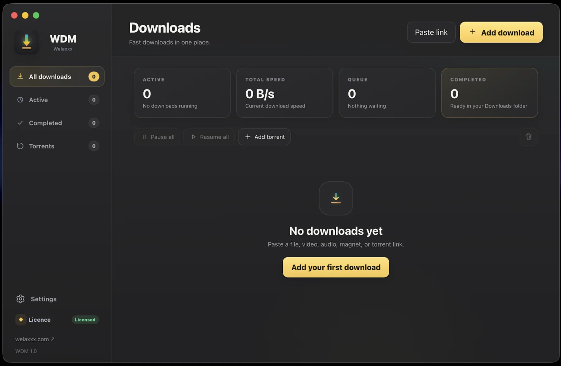 WDM empty downloads screen