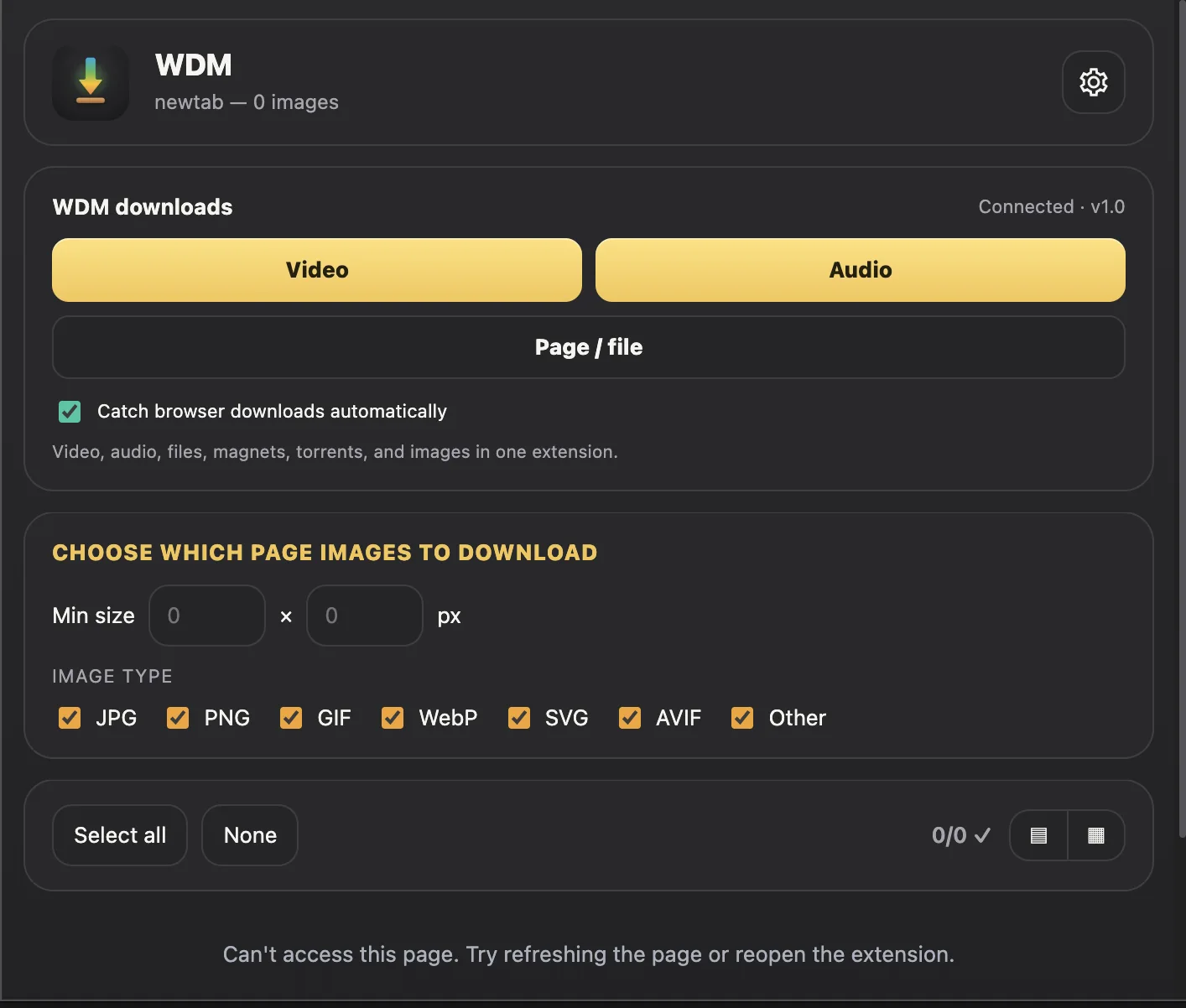 WDM browser extension popup