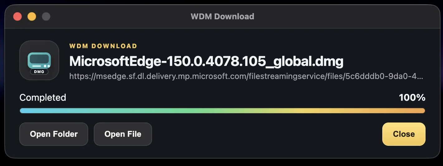 WDM completed download window