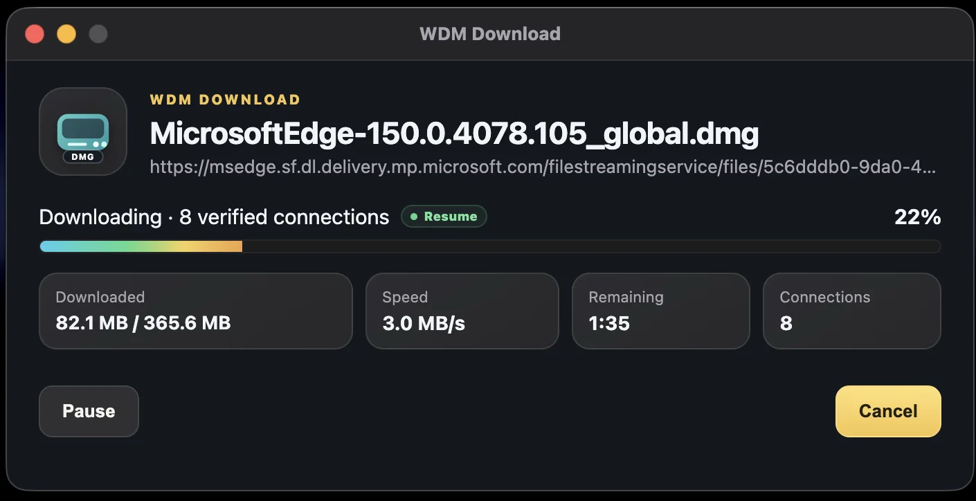 WDM download progress window