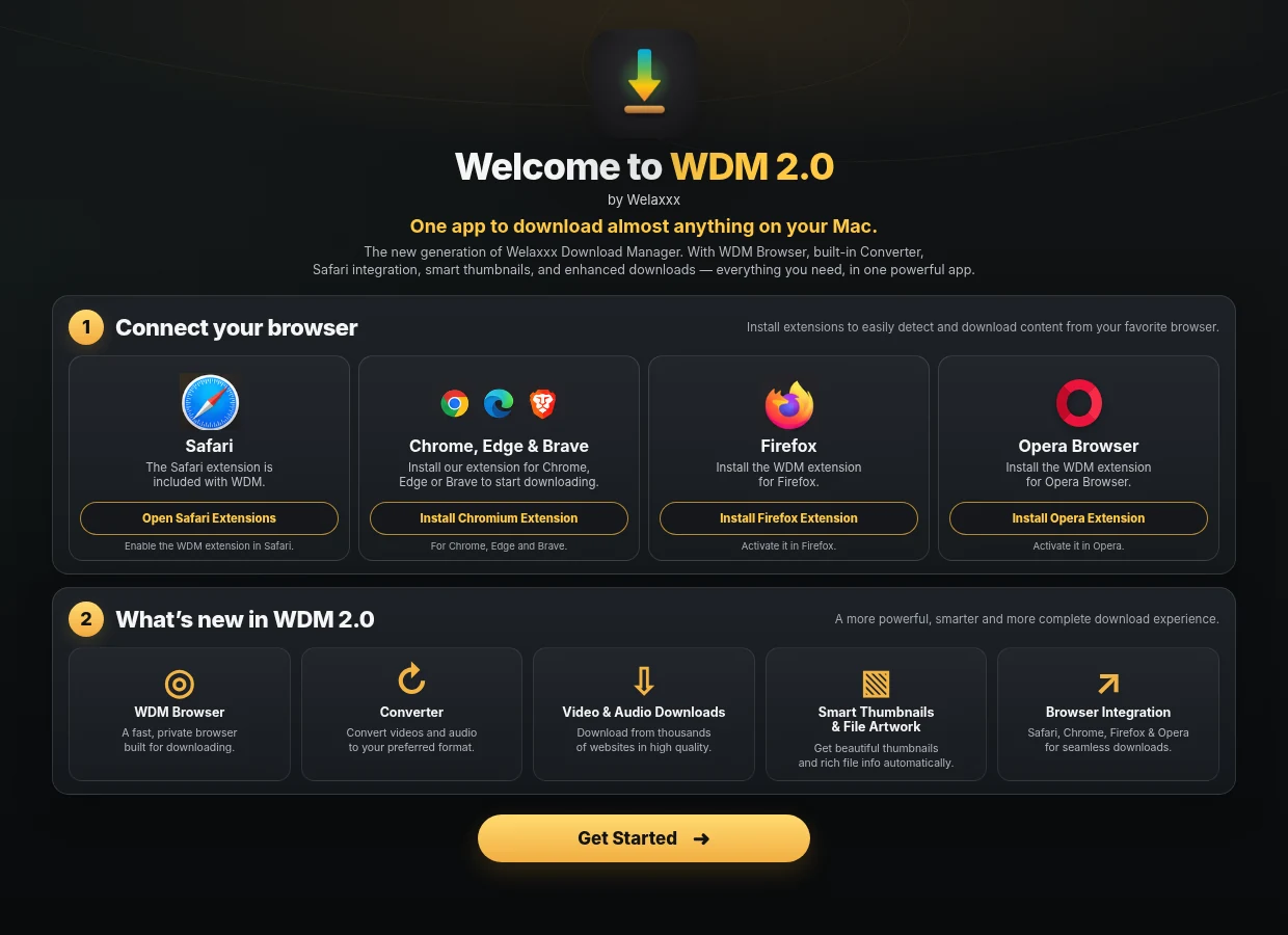 WDM 2.0 welcome and browser connection screen